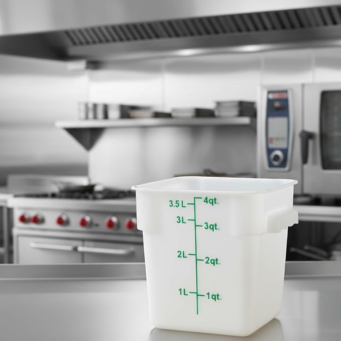 TrueCraftware- 4 Quart White Square Food Storage Container Polypropylene- Commercial Reusable Food Container Canister with Measurement Markings for Meal Prep Pantry Kitchen