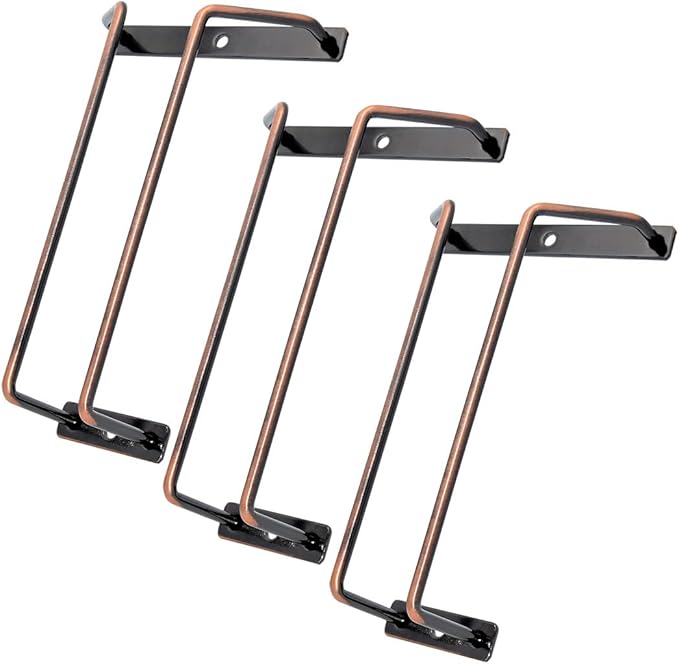 7-Inch Red Copper Wine Glass Rack - Under Cabinet Stemware Wine Glass Holder for Bar Kitchen (1 Rows, 3 Pack)