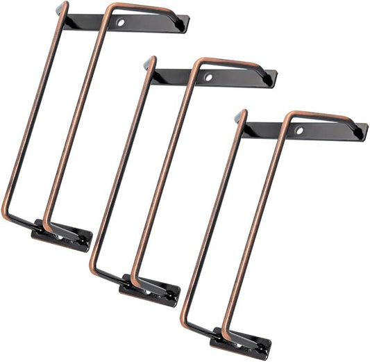 7-Inch Red Copper Wine Glass Rack - Under Cabinet Stemware Wine Glass Holder for Bar Kitchen (1 Rows, 3 Pack)