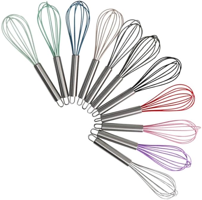 1-Piece Purple Silicone Whisk with Stainless Steel Handle BRIIEC 10-inch Egg Beater Milk Beater Balloon Whisk Manual Baking Tool for Blending Stirring Whisking and Beating