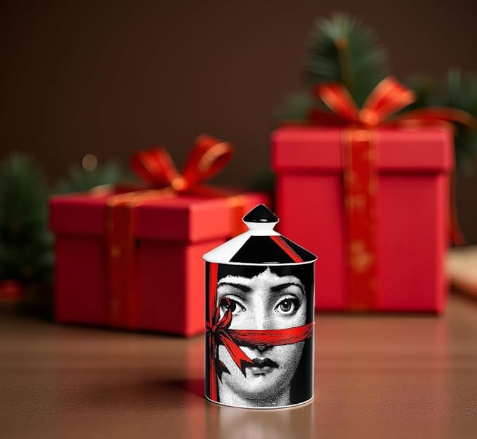 Handcrafted Italian Candle Holder Modern Art Vase with Female Face Design, Elegant Aromatherapy Jar for Tabletop Decor, Ceramic Material (Red Lace)