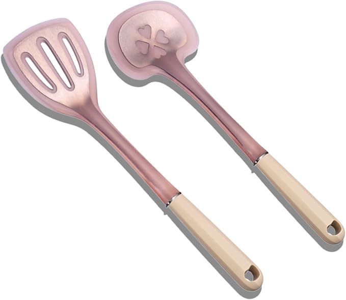 2-Piece Cooking Spatula Set - German standard Food-Grade Silicone with Steel Core, Heat Resistant Up to 500℉, Non-Stick Cooking Utensils for Kitchen with Ergonomic Non-Slip Handle (Pink)