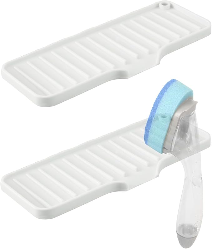 2 Pack White Dish Wand Holder Compatible with Scotch-Brite Dishwand,Silicone Sponge Holder Kitchen Sink Organizer Tray for Dish Caddy Soap Dispenser Scrubber Spoon Bottle