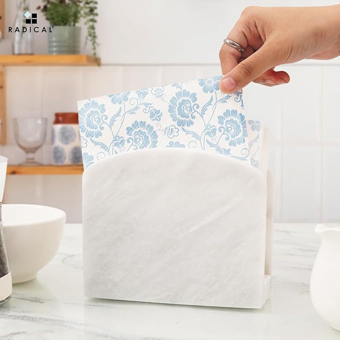 Radicaln Marble Napkin Holder 5.5" Inch White Handmade Dining Table Napkins Holder - Simple Modern Home & Kitchen Paper Towel Holder Countertop For Home Decor