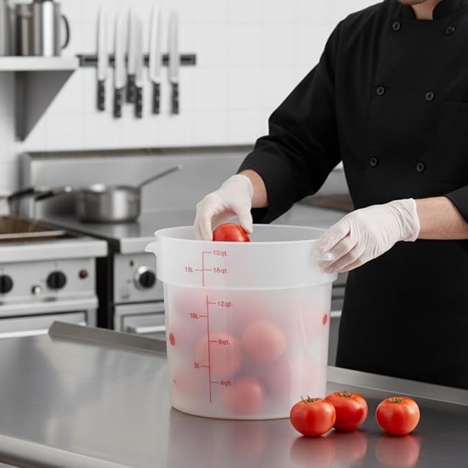 TrueCraftware- 18 Qt. Round Food Storage Container Translucent Polypropylene- Commercial Food Storage Containers Meal Prep Containers Reusable Food Containers for Pantry Kitchen Storage Organization