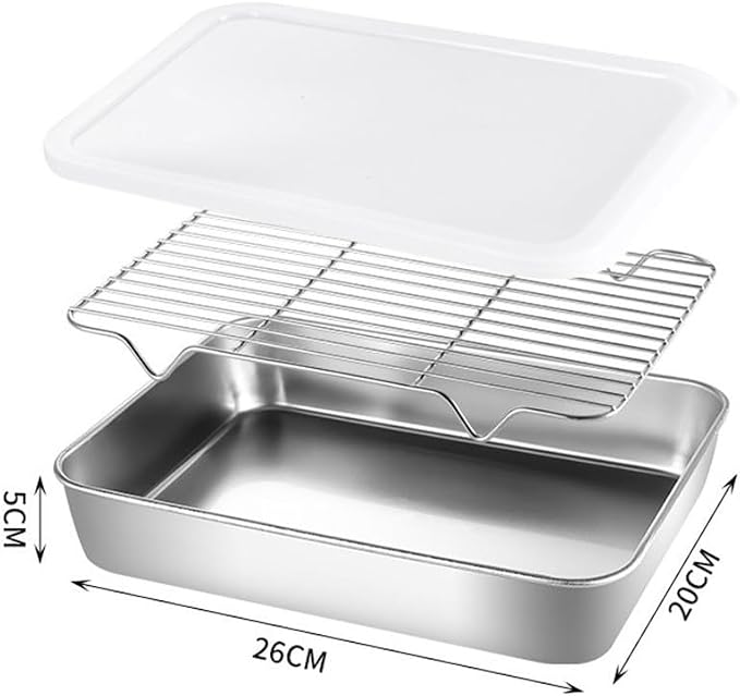 Stainless Steel Baking Tray with Cooling Rack Set for Kitchen Use, for Roasting and Baking Cookies, Vegetables, and Cakes (26x20x5cm)