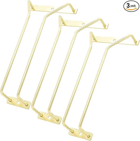 8.8-Inch Gold Wine Glass Rack, Under Cabinet Wine Glass Holder Stainless Steel Stemware Rack - Hanging Stemware Holder for Cabinet Kitchen Bar, Set of 3