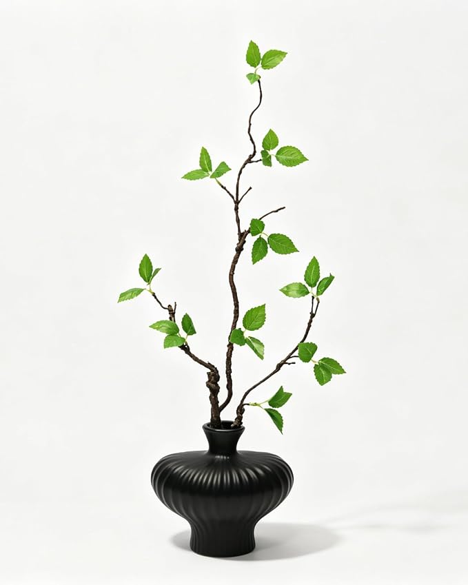 Heart Shaped Vase with Artificial Branch Set, 1 pcs Artificial Stem in Black Ceramic Vase, 22" Fake Plants & Decorative Vase for Living Room Bedroom Dining Table Office Home Decor - Black