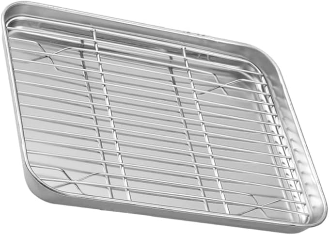 TIDTALEO Japanese Style Thickened Draining Rack Set Stainless Steel Baking Pan with Cooling Grid Tray for Baking Cooking and Food Preparation
