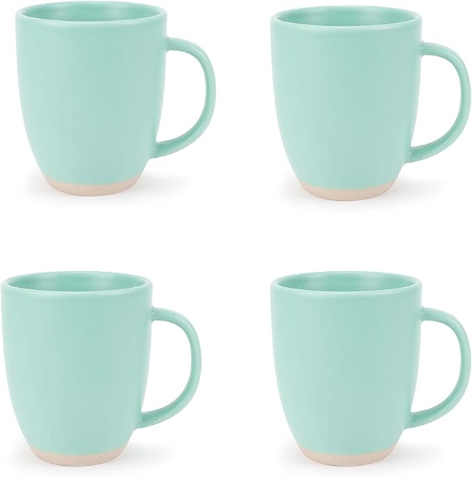 Elanze Designs Raw Clay Bottom Mint Green 13 ounce Ceramic Coffee Mugs Set of 4