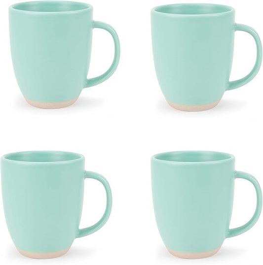 Elanze Designs Raw Clay Bottom Mint Green 13 ounce Ceramic Coffee Mugs Set of 4