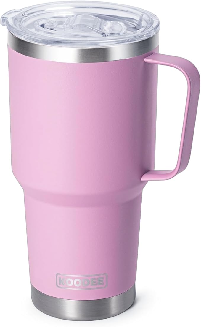 koodee Tumbler with Handle, 30 oz Stainless Steel Double Wall Insulated Tumblers with Lid and Straw Coffee Tumbler for Men and Women (Baby Pink)