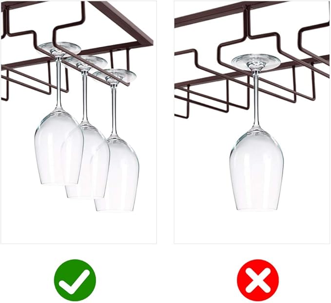 MOCOUM Wine Glasses Rack Under Cabinet Stemware Rack, Wine Glass Hanger Rack Wire Wine Glass Holder Storage Hanger for Cabinet Kitchen Bar (Brown, 5 Rows 1 Pack)