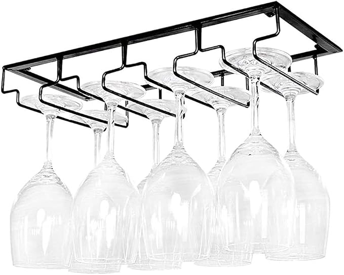Wine Glass Holder Under Cabinet - Hanging Stemware Holder, Wine Glasses Storage Hanger Metal Organizer for Cabinet Kitchen Bar (4 Rows)