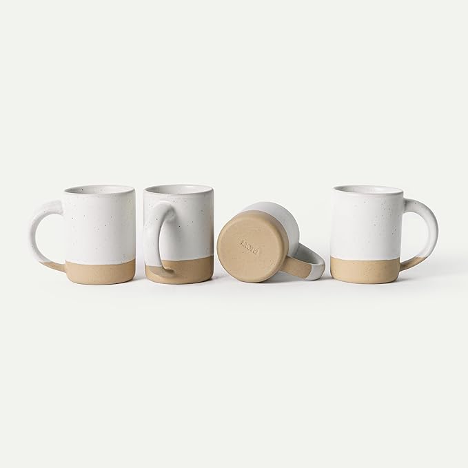 MORA Medium Mugs Set of 4, 16oz Ceramic Pottery Latte Mugs/Coffee Cups - Microwave and Dishwasher Safe - Oat