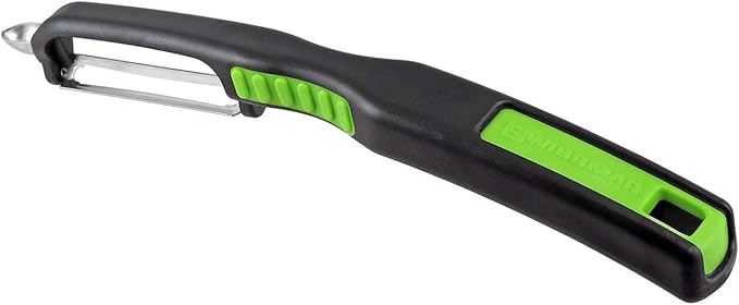 Swissmar Swiss Non-Slip Double Edge Straight Peeler - Easy-Grip Stainless Steel Peeler - Versatile Kitchen Tool, Ideal Potato Peeler, Veggie Peeler & more - Black & Green