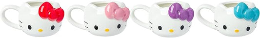 Silver Buffalo Sanrio Hello Kitty Different Color Bows 4 Pack 3D Sculpted Ceramic Mini Mug Set, Perfect as a Sugar, Cream, or Milk Set