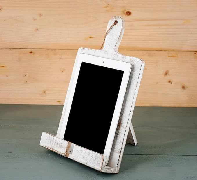 Wedding Gifts Wooden Cookbook Stand Chopping Board Style Foldable Recipe Book Stand Holder Easel for Kitchen Text Book Tablet L 9.5 x B 1.5 x H 14 inches (White) Cooking Gifts