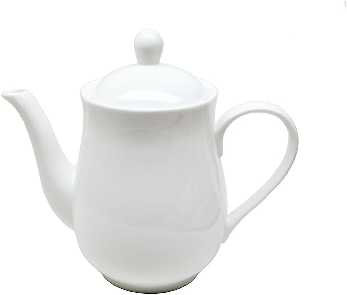 White Porcelain Teapot, Big Tea Pot Coffee Tea Water Pot Vintage Ceramic Gooseneck Kettle (49oz)