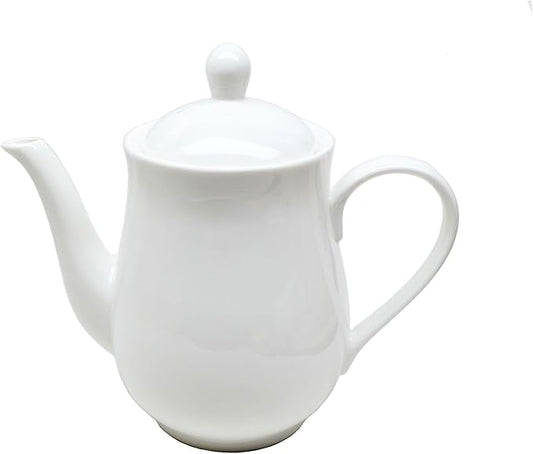 White Porcelain Teapot, Big Tea Pot Coffee Tea Water Pot Vintage Ceramic Gooseneck Kettle (49oz)