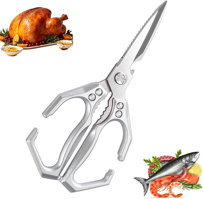 All Purpose Heavy Duty Kitchen Scissors for Food All Metal Cooking Shears for Poultry Meat Sea Food Dishwasher Safe