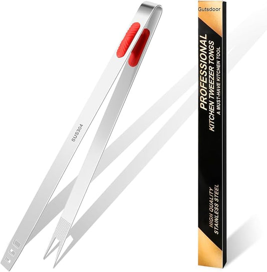 Gutsdoor 12-Inch Professional Kitchen Tweezers Stainless Steel Grill Tongs for BBQ, Grilling, Camping and Home Cooking Multi-Use Precision Cooking Tweezers for Outdoor Grill & Home Kitchens
