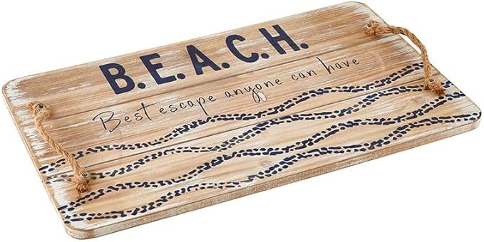 Faithworks Heartfelt Collection Tabletop Trays - Beach Themed Wooden Coffee Table, Living Room or Kitchen Décor Serving Tray, 20 x 12.5-Inch, Best Escape