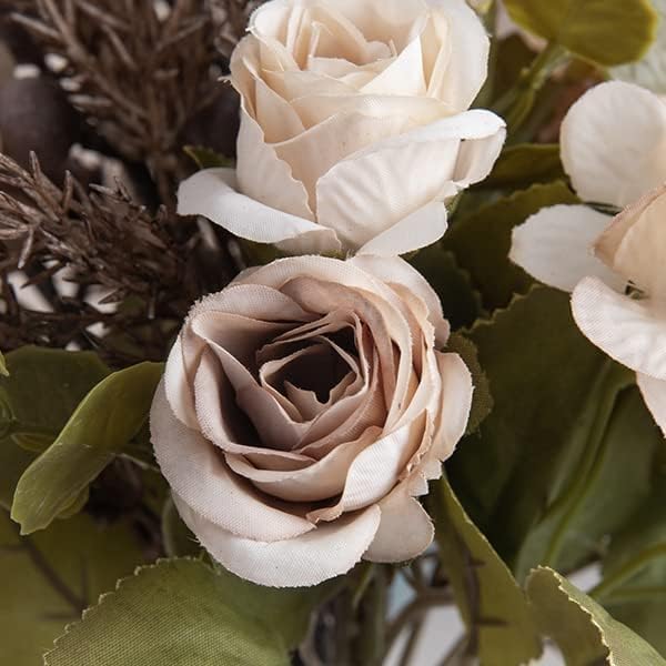 12-inch Small Fake Silk Flowers Fall Bouquet Faux Centerpieces with Roses, Dandelions, Hydrangea, Daisies, Hollyberries - Realistic Artificial Floral Arrangements for Home Kitchen Decor