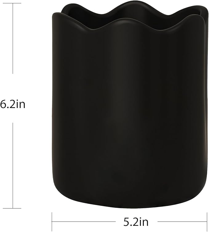 Large Utensil Holder for Kitchen Counter, Ceramic Kitchen Utensil Crock with Protection Cork Mat, Modern Cooking Tools Organizer for Countertop, Black