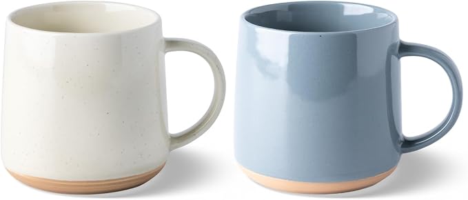 GBhome Ceramic Coffee Mugs Set of 2, 17oz Handmade Ceramic Coffee Mugs Set with Terracotta Underside for Latte/Tea/Beer/Hot Cocoa, Dishwasher & Microwave Safe