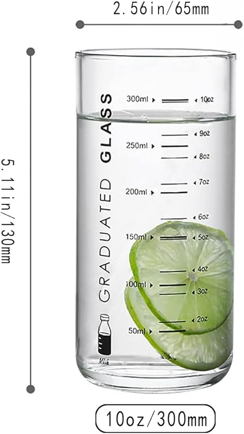 10 Oz Glass Measuring Cup for Milk, Juice, Coffee, Ice Cream - Ideal for Elderly, Beginners & Weight Loss
