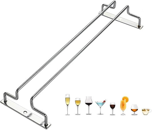1/2/3 Rows Metal Wine Glass Rack Under Cabinet, Wine Glass Holder, Hanging Storage Organizer, For Shelf Kitchen Bar Decor(13.8in/35cm, Black/Silver) ( Color : Silver , Size : 11X35CM(4.3X13.8IN) )