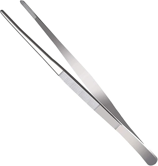5 Inch Straight Tip Long Forceps Tweezers, Serrated Flat Tips Surgical Tongs Jewelers Needle Metal Sewing Sharp Kitchen Cooking Tweezers With Teeth Knurled Handles (1PCS-125mm)