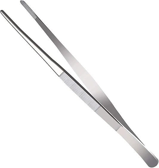 5.5 Inch Straight Tip Long Forceps Tweezers, Serrated Flat Tips Surgical Tongs Jewelers Needle Metal Sewing Sharp Kitchen Cooking Tweezers With Teeth Knurled Handles (1PCS-140mm)