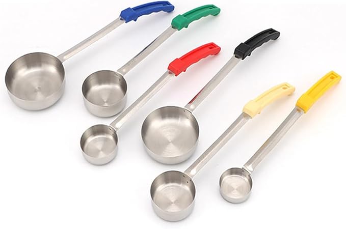 Portion Control Spoons Pizza Sauce Serving Spoons 6 Pack: 3 Slotted 3 Solid 4oz 6oz 8oz Stainless Steel