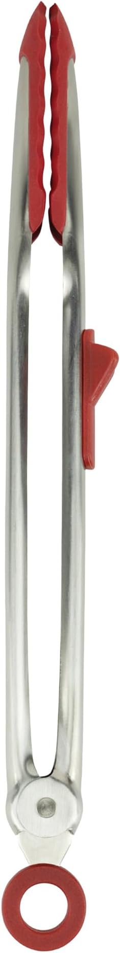 Tovolo Tongs With Silicone Tips Easy Grip 13” Long Kitchen Tongs Stainless Steel Handle For Cooking, Non Scratch Heat Resistant Locking Tongs Silicone Tipped Dishwasher Safe BPA Free, Cayenne Red