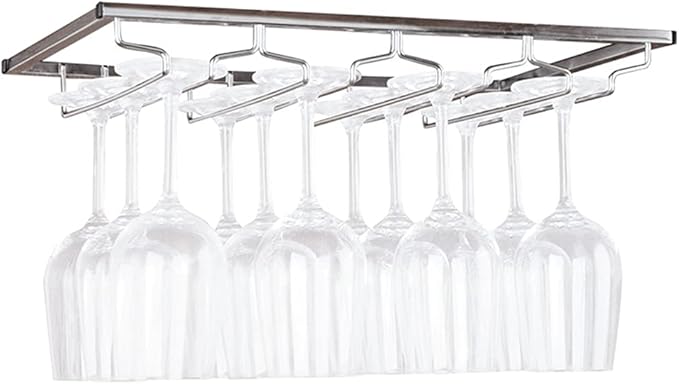 Hanging Wine Glass Holder Rack with 4 Rows, Stainless Steel Wine Glass Rack Under Cabinet, Glasses Storage Hanger Organizer for Home Kitchen Décor