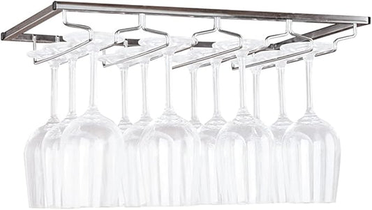 Hanging Wine Glass Holder Rack with 4 Rows, Stainless Steel Wine Glass Rack Under Cabinet, Glasses Storage Hanger Organizer for Home Kitchen Décor