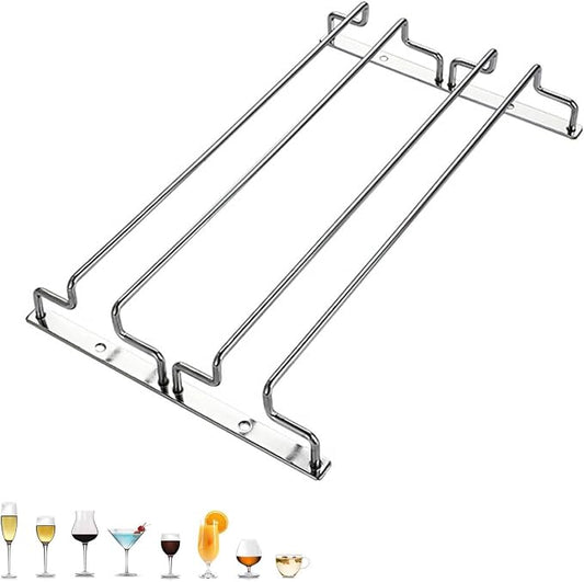 1/2/3 Rows Metal Wine Glass Rack Under Cabinet, Wine Glass Holder, Hanging Storage Organizer, For Shelf Kitchen Bar Decor(13.8in/35cm, Black/Silver) ( Color : Silver , Size : 21.5X35CM(8.5X13.8IN) )
