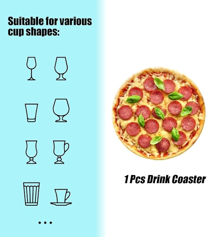 Ceramic Stone Cork Coasters for Drinks Tableware, Pepperoni Pizza with Mozzarella Cheese Round Absorbent Durable Aesthetic Art Cup Mat Protects Tables and Surfaces Set of 1 (4 * 4 Inch)