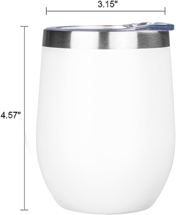 MEZMUT 12 Oz Insulated Wine Tumbler with Lid Double Wall Vacuum Stainless Steel Wine Glass Coffee Mug Insulated Tumbler Cup for Champaign, Cocktail, Beer (White, 1 Pack)