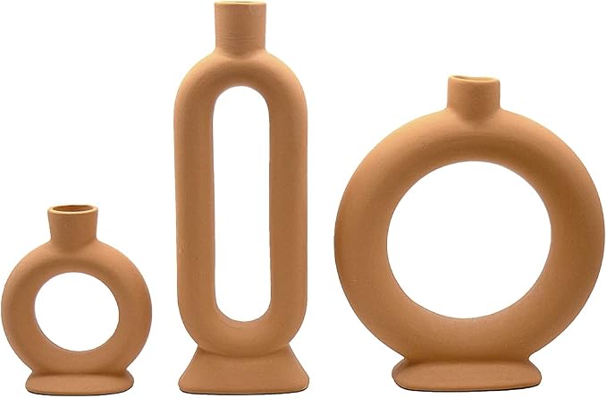 Koyal Wholesale Ceramic Abstract Taper Candle Holders for Candlesticks, Set of 3 - Matte Terracotta