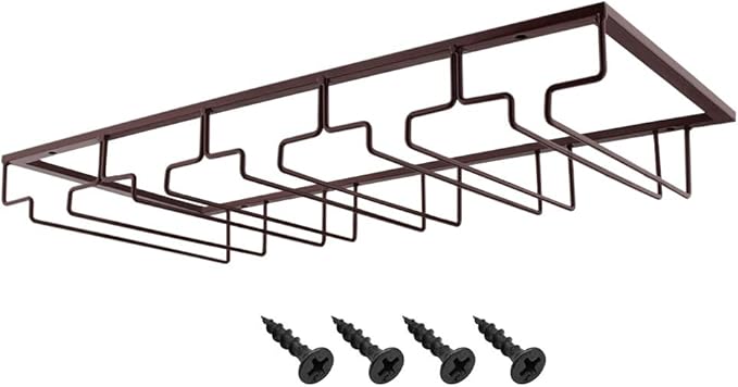 MOCOUM Wine Glasses Rack Under Cabinet Stemware Rack, Wine Glass Hanger Rack Wire Wine Glass Holder Storage Hanger for Cabinet Kitchen Bar (Brown, 5 Rows 1 Pack)