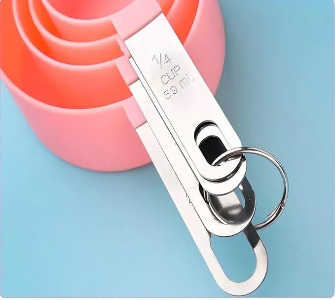 8 Pcs Measuring Cups and Spoons Set, Includes 4 Stainless Steel Nesting Measuring Cups & 4 Mini Measuring Spoons,Stackable Handle Accurate Tablespoon for Measuring Dry and Liquid Ingredients(Pink)
