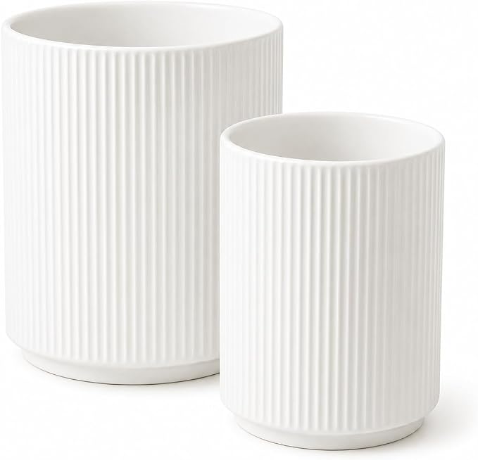 Utensil Holder,Ceramic Kitchen Utensils Holder for Countertop-Set of 2 | Utensil Crock for Kitchen Counter for Forks,Spatulas, Spoons,Ideal Housewarming Gifts & Mothers Day Gift-White
