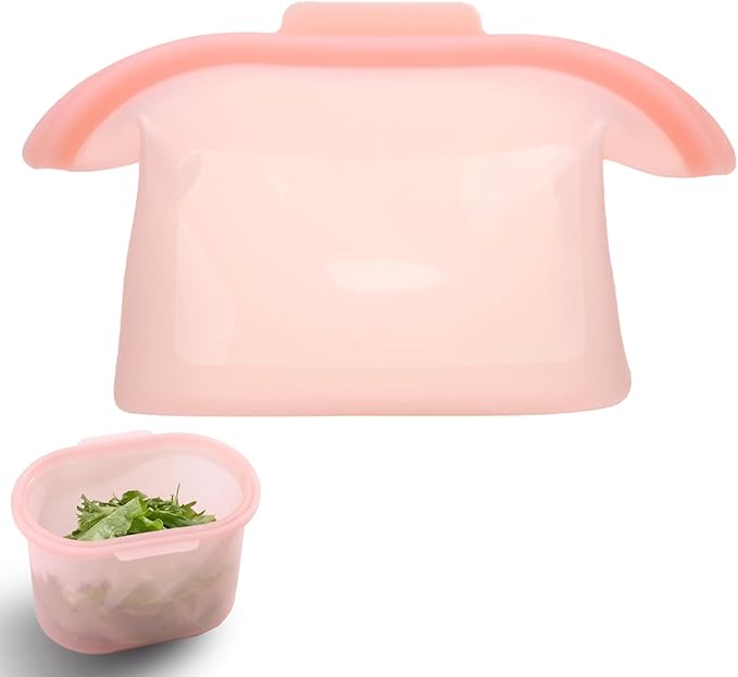 Silicone Storage, Everbag Silicone Food Storage Bags, Spliceable, wide opening, Reusable Silicone Storage Bags, High-Temperature Resistant, Leak-Proof, Microwave and Dishwasher Safe (pink)