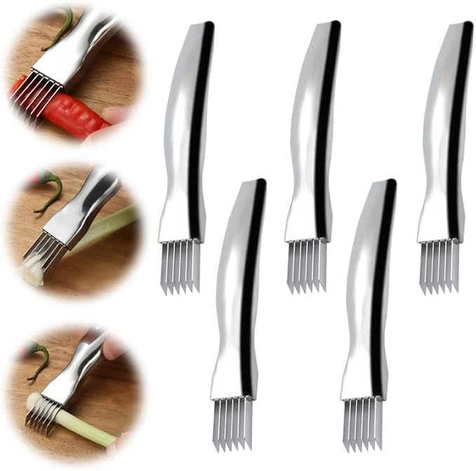 Shred Silk The Knife, 2024 New Stainless Steel Chopped Green Onion Knife, Food Speedy Chopper, Sharp Scallion Shredding Cutter, Kitchen Vegetable Cutter Household Multifunctional Food Slicer(5pcs)