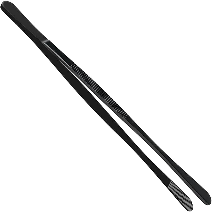 Kitchen Tweezer Pasta Tongs, 10-Inch Cooking Tweezers Food Tongs, Stainless Steel Culinary Tweezers Grilling Tongs (8-Inch Wide Ends)