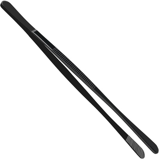 Kitchen Tweezer Pasta Tongs, 10-Inch Cooking Tweezers Food Tongs, Stainless Steel Culinary Tweezers Grilling Tongs (8-Inch Wide Ends)