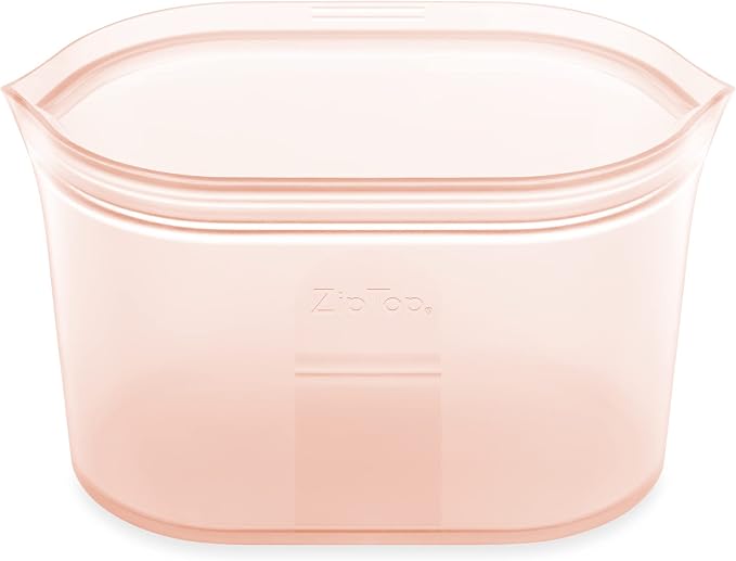 Zip Top Reusable Food Storage Bags | Large Dish [Peach] | Silicone Meal Prep Container | Microwave, Dishwasher and Freezer Safe | Made in the USA